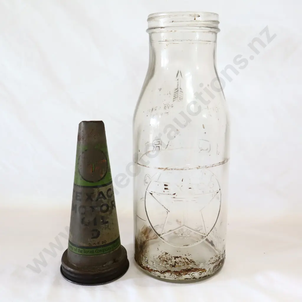 Texaco 1 Quart Oil Bottle And Tin Top Image 1++