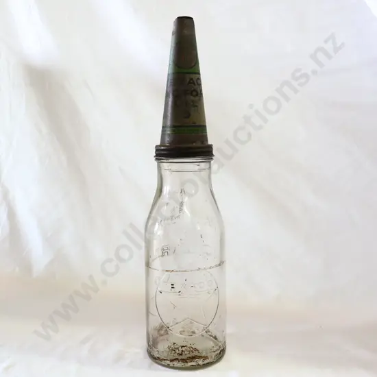 Texaco 1 Quart Oil Bottle And Tin Top