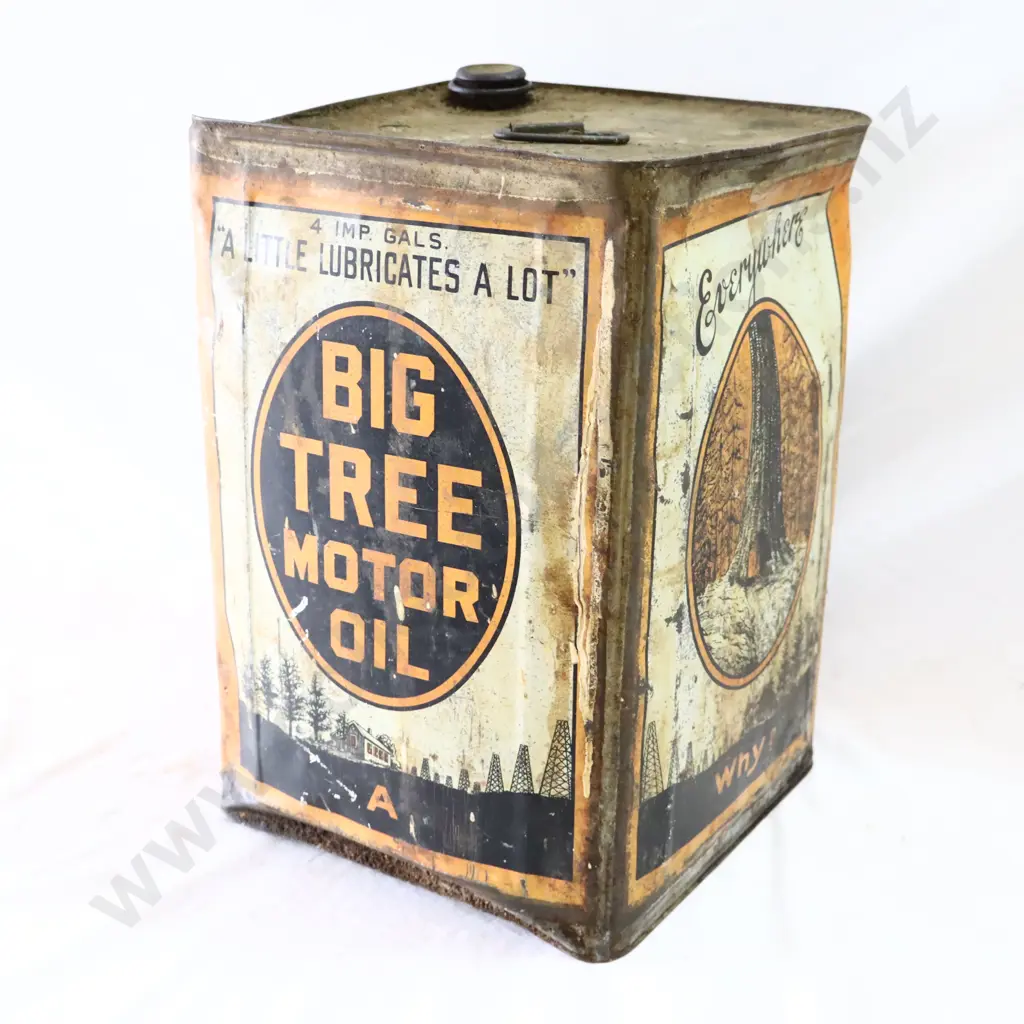 RARE EARLY Big Tree Motor Oil 4 Gallon Oil Tin Image 1++