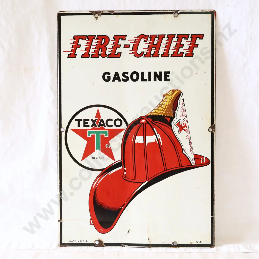 Texaco Firechief Enamel Bowser Sign Dated 1941 Image 1++