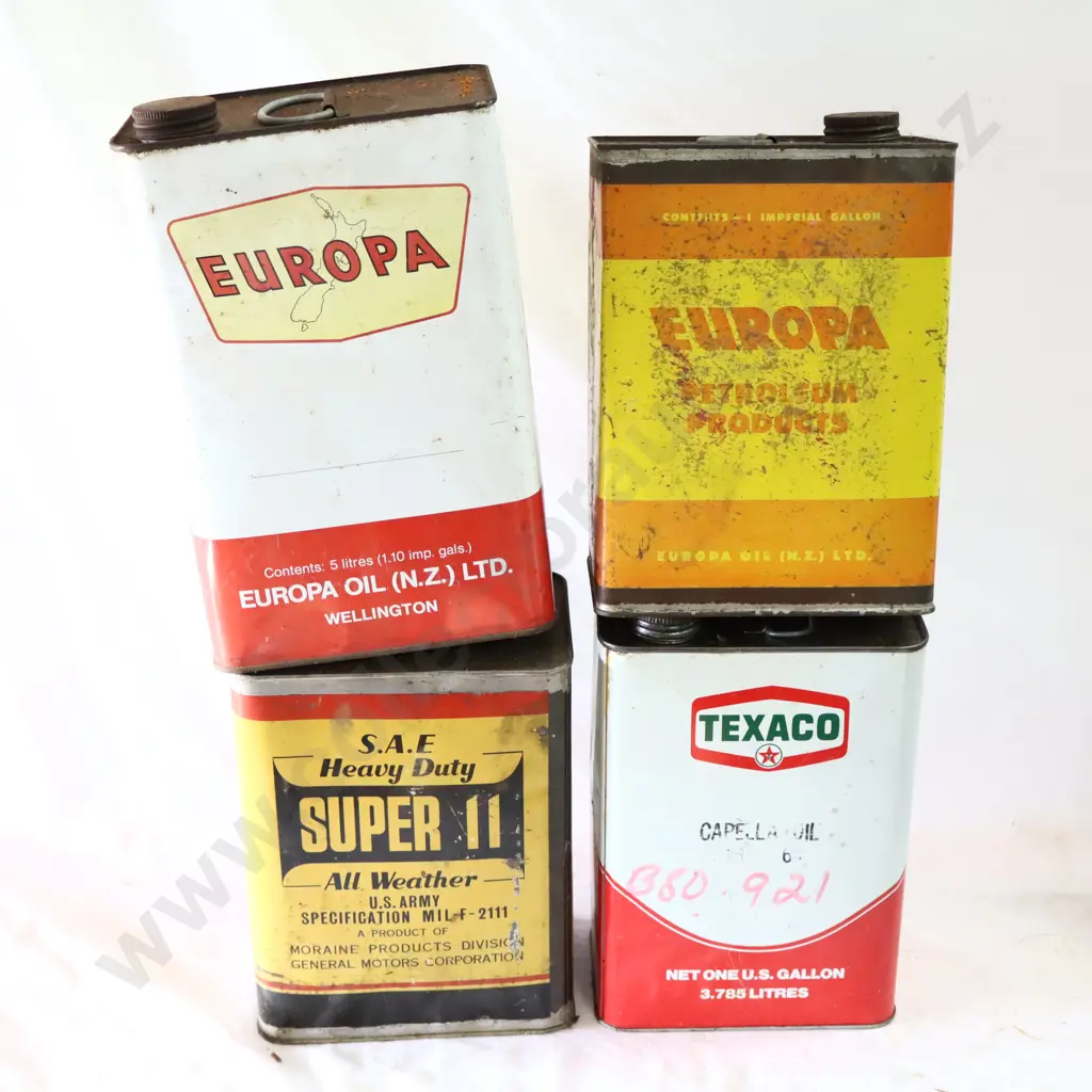 Europa Tins, Texaco And Delco Hydraulic Oil Tins Image 1++