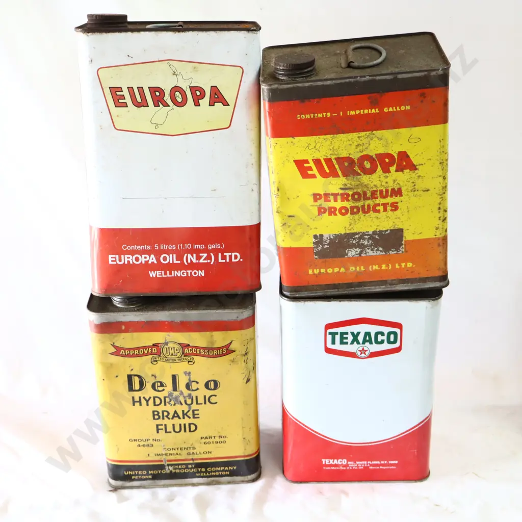 Europa Tins, Texaco And Delco Hydraulic Oil Tins Image 1++