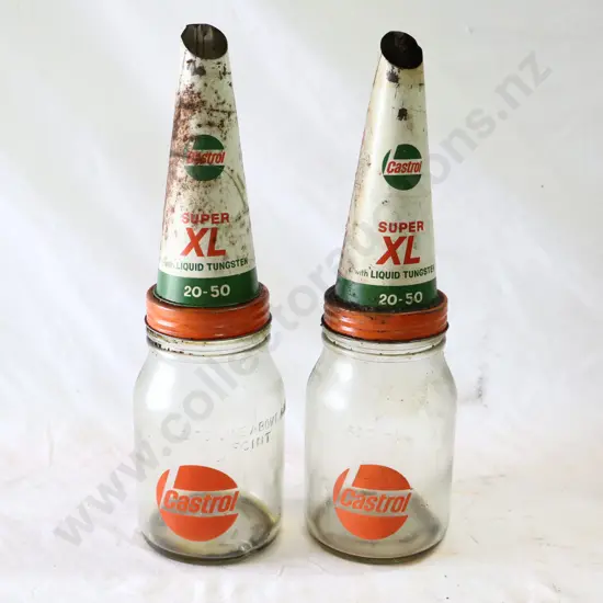 Castrol Oil Bottles And Castrol Super XL Bottle Tops x 2