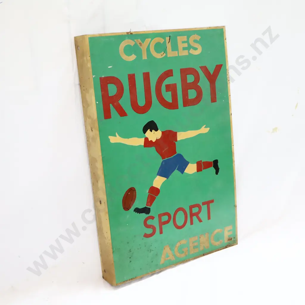 NEW OLD STOCK Rugby Bicycles Double Sided Flanged Sign Image 1++