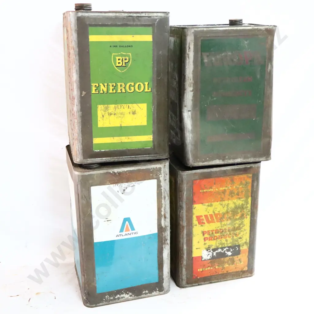 Europa, Atlantic, BP Energol And Europa Four Gallon Tins x 4 Image 1++