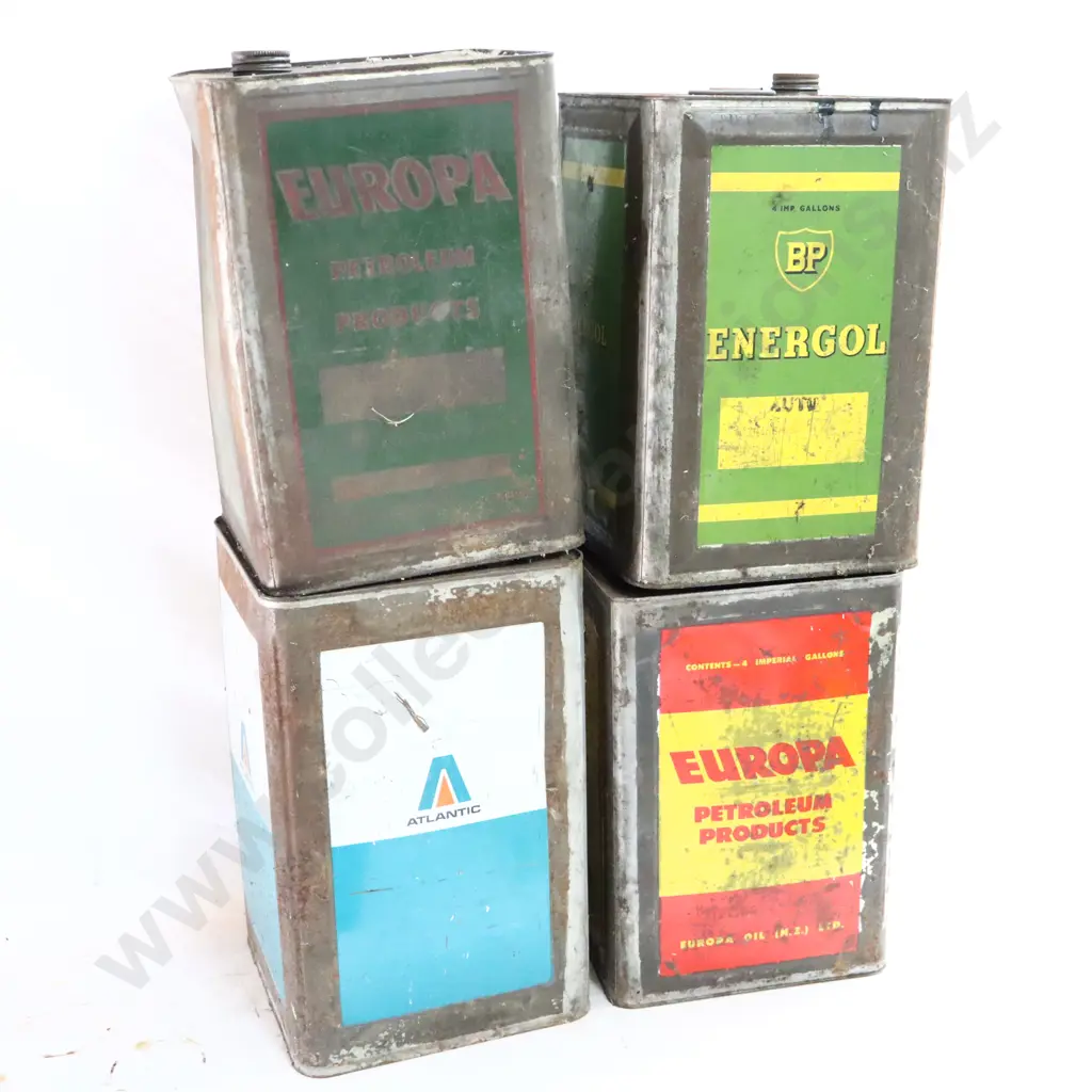 Europa, Atlantic, BP Energol And Europa Four Gallon Tins x 4 Image 1++