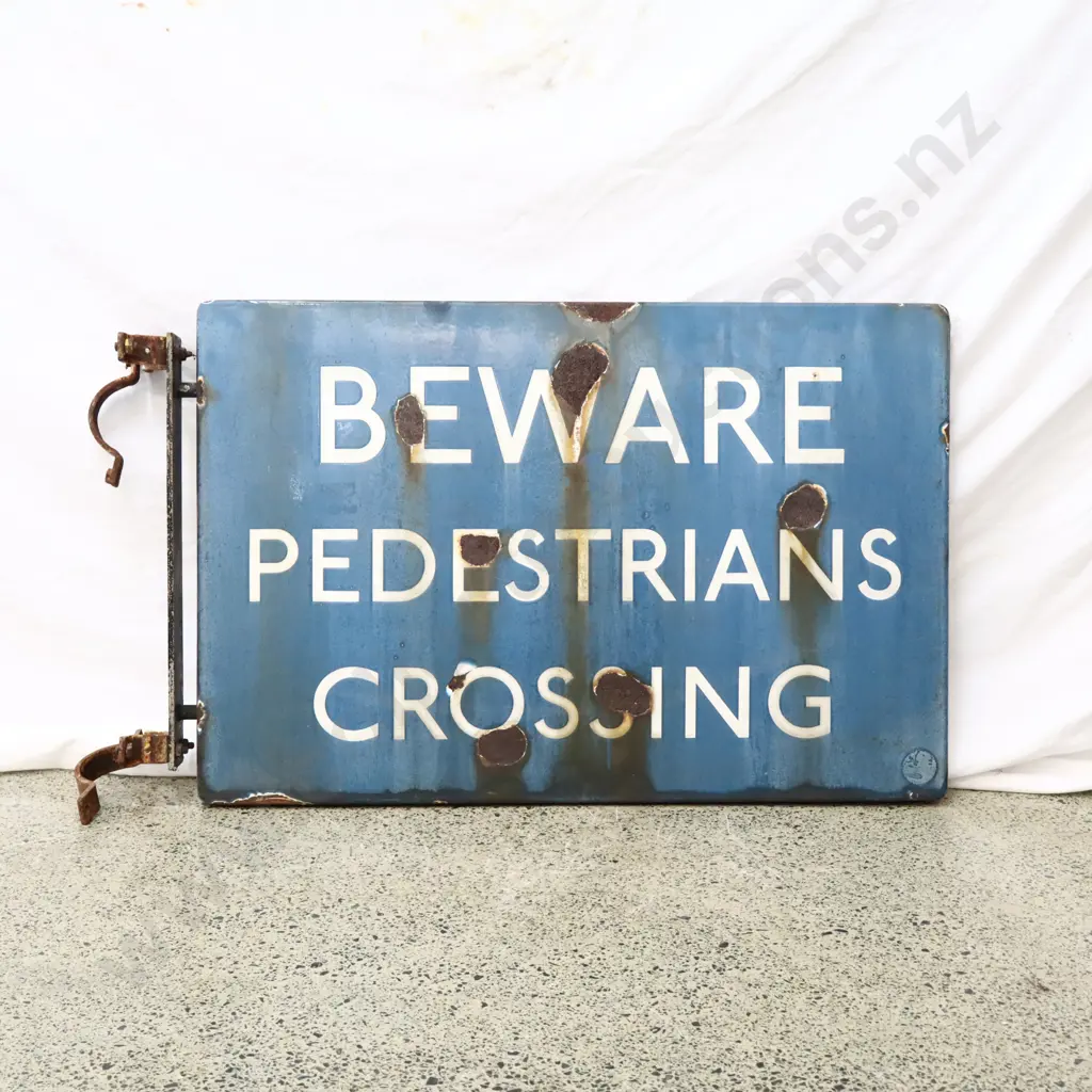 Beware Pedastrians Enamel Sign Image 1++