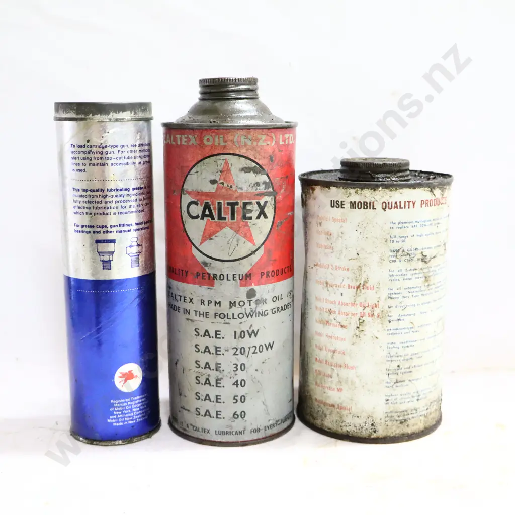 Mobil Oil Tin, Caltex RPM Tin And Mobil Grease Tube. Image 1++