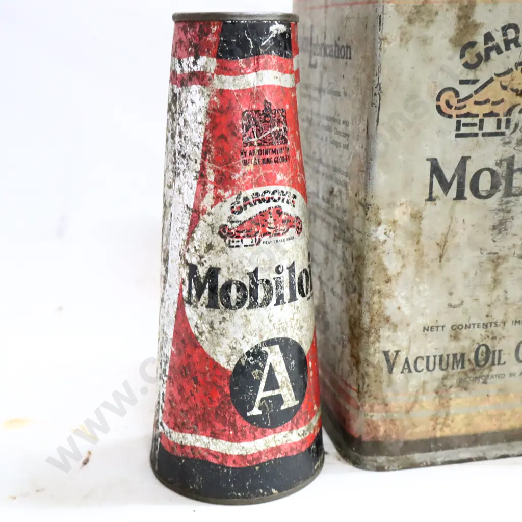Mobil Oil Tins x 3 + Gargoyle Mobil Oil Conicle Tin Image 1++