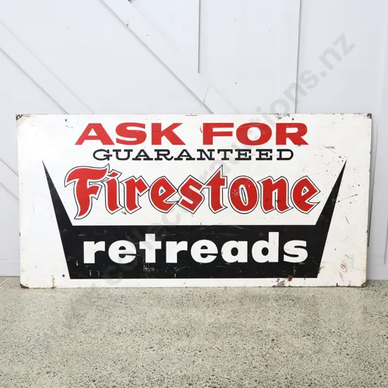 Double Sided Firestone Retreads Tin Sign