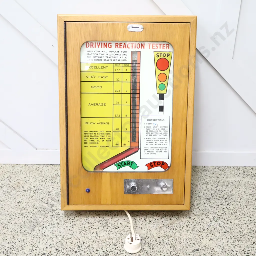 Vintage Driving Reaction Tester Coin Opp Wall Mounted Arcade Machine Image 1++