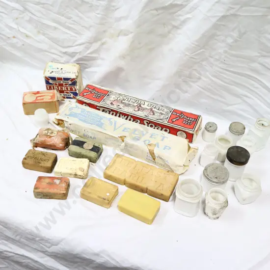 Early Soap Bars and Milk Glass Perfume Bottles