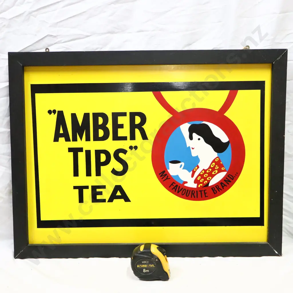 Amber Tips Tea Tin Handpainted Sign Image 1++