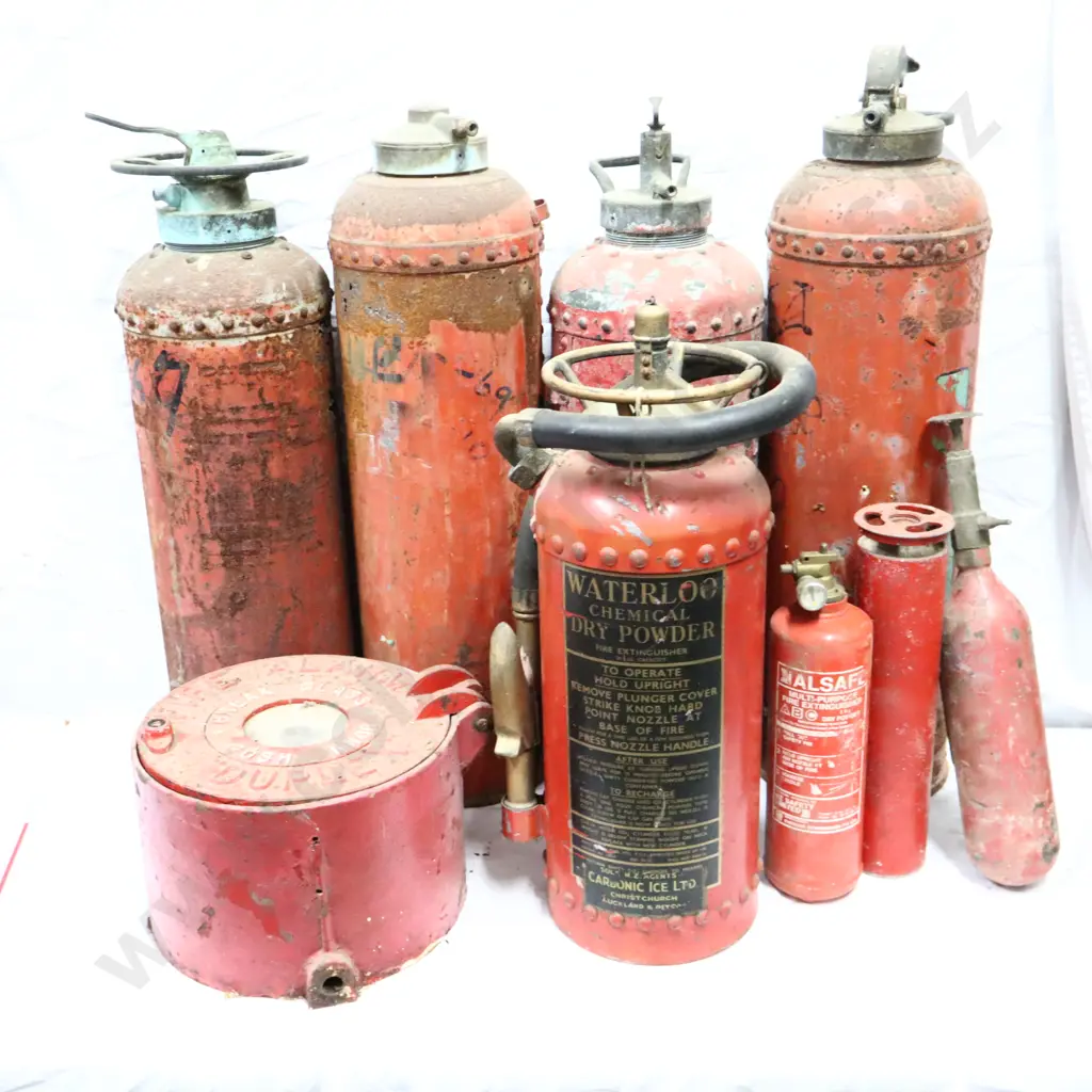 Vintage Fire Extinguishers x 9 Image 1++