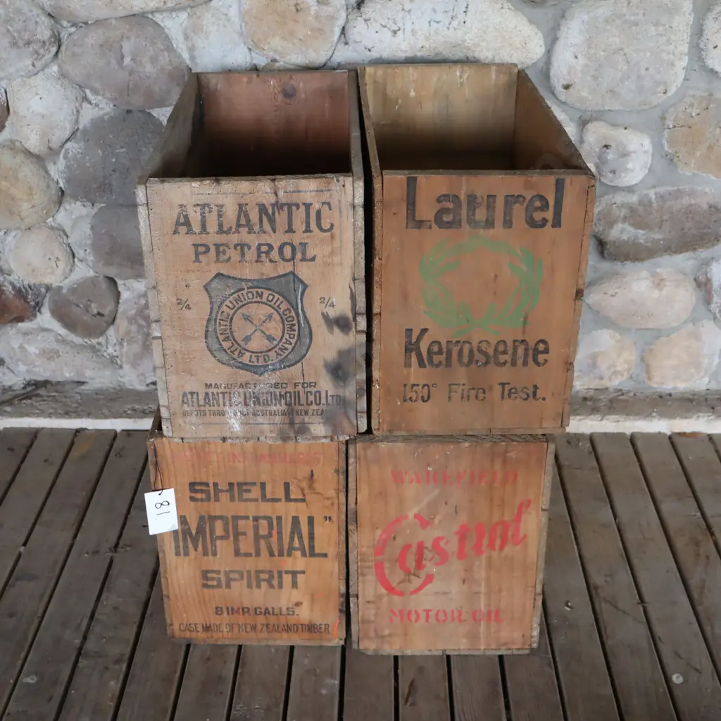 Petrol Boxes X4. Atlantic Petrol, Shell Imperial Spirit, Laurel Kerosene And Castrol. Image 1++
