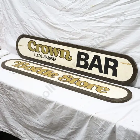Bottle Store And Crown Bar Handpainted Wooden Signs
