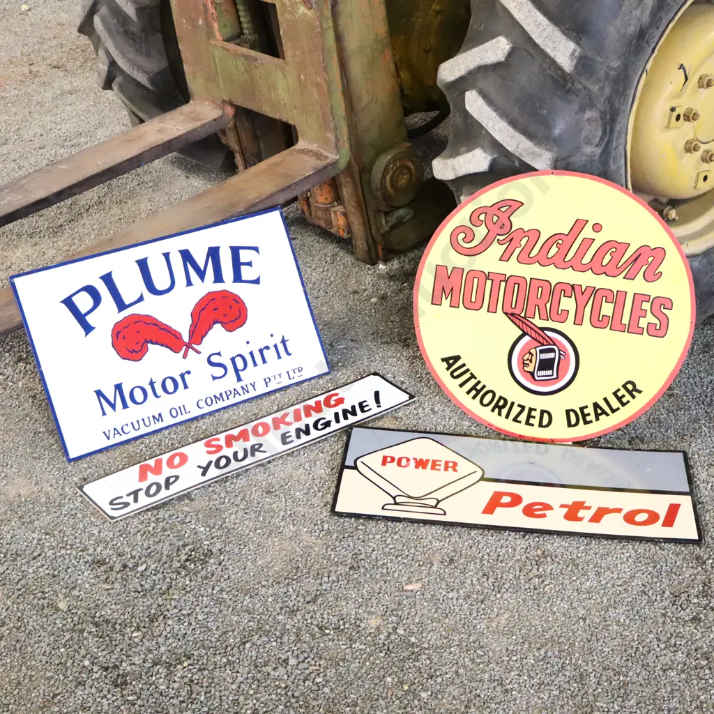 4 x Handpainted Signs by Ray Bovey. Indian, Power Petrol, Plume, No Smoking Image 1++