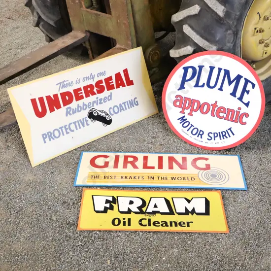 4 x Handpainted Signs by Ray Bovey, Underseal, Plume, Girling, Fram