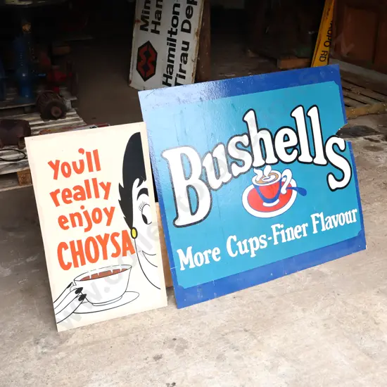 2 x Handpainted Signs by Ray Bovey. Choysa And Bushells Teas.
