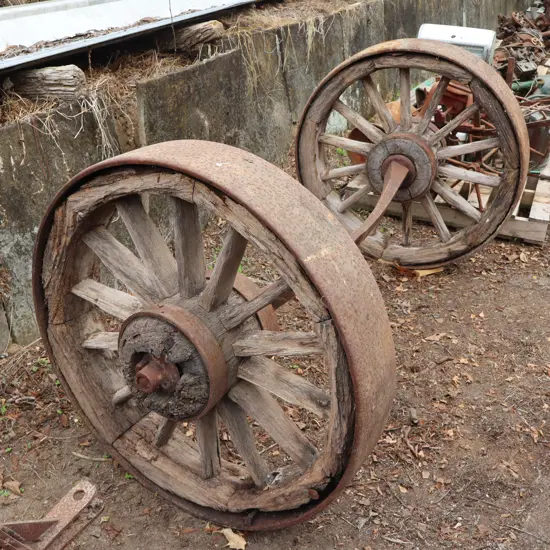 LARGE Early Wagon Wheels. Most Probably For Logging. Very wide rare tread.