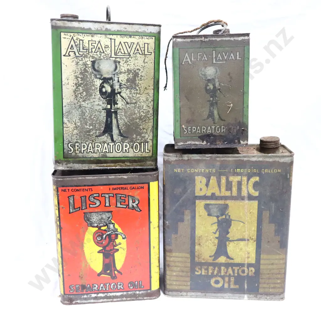 Seperator Oil Tins x 4. Baltic, Lister x 2 And Alfa Laval. Image 1++