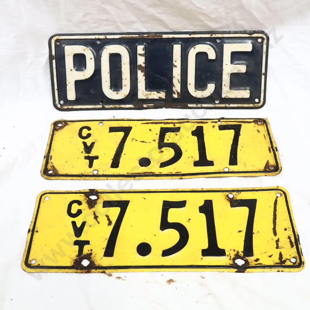 1961 - 1963 GVT License Plate Pair And POLICE License Plate Image 1++