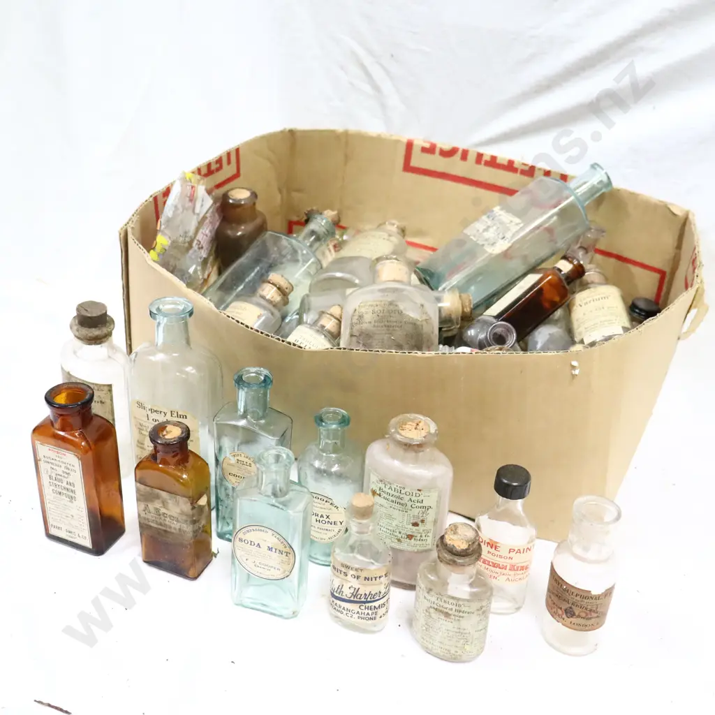 Boxed Of Labelled Chemist Bottles Image 1++