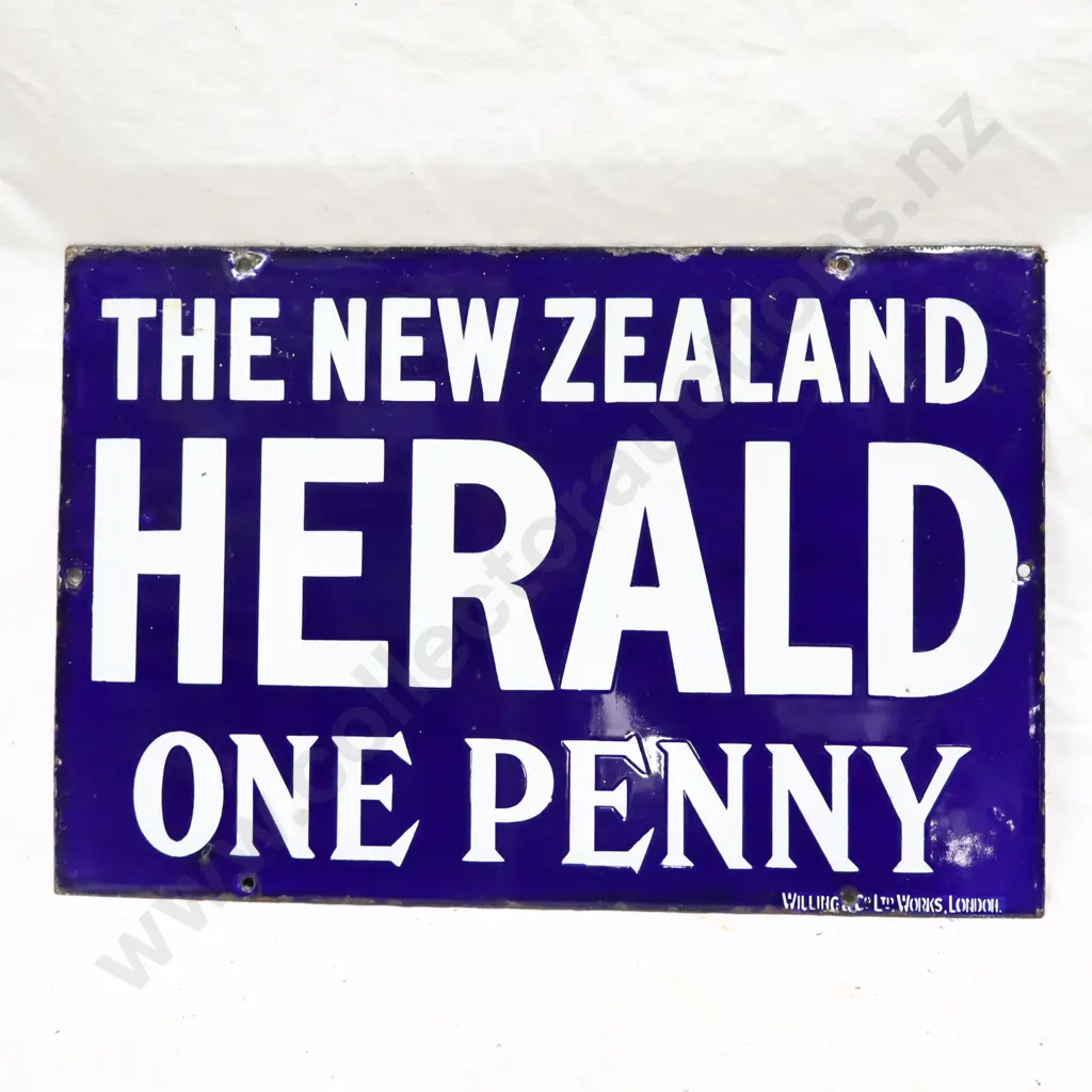 The New Zealand Herald One Penny Enamel Sign Image 1++