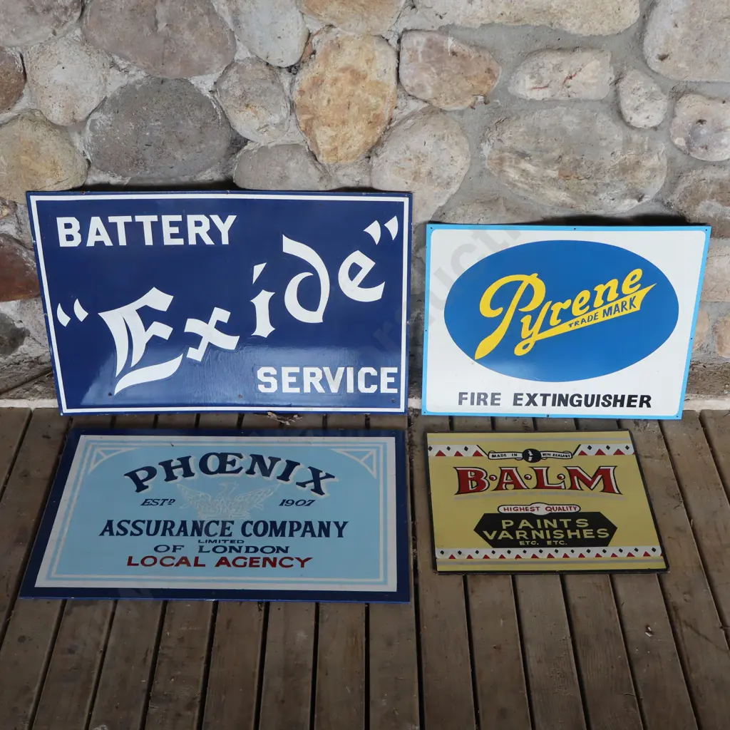 4 x Handpainted Signs by Ray Bovey. Exide, Pyrene, Phoenix, Balm. Image 1++