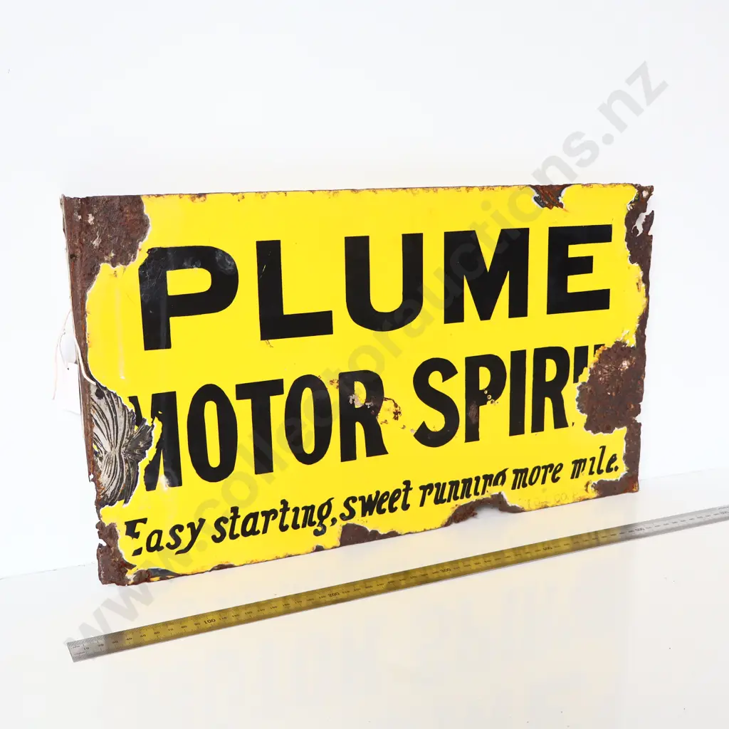 Plume Motor Spirit Double Sided Flanged Enamel Sign Image 1++