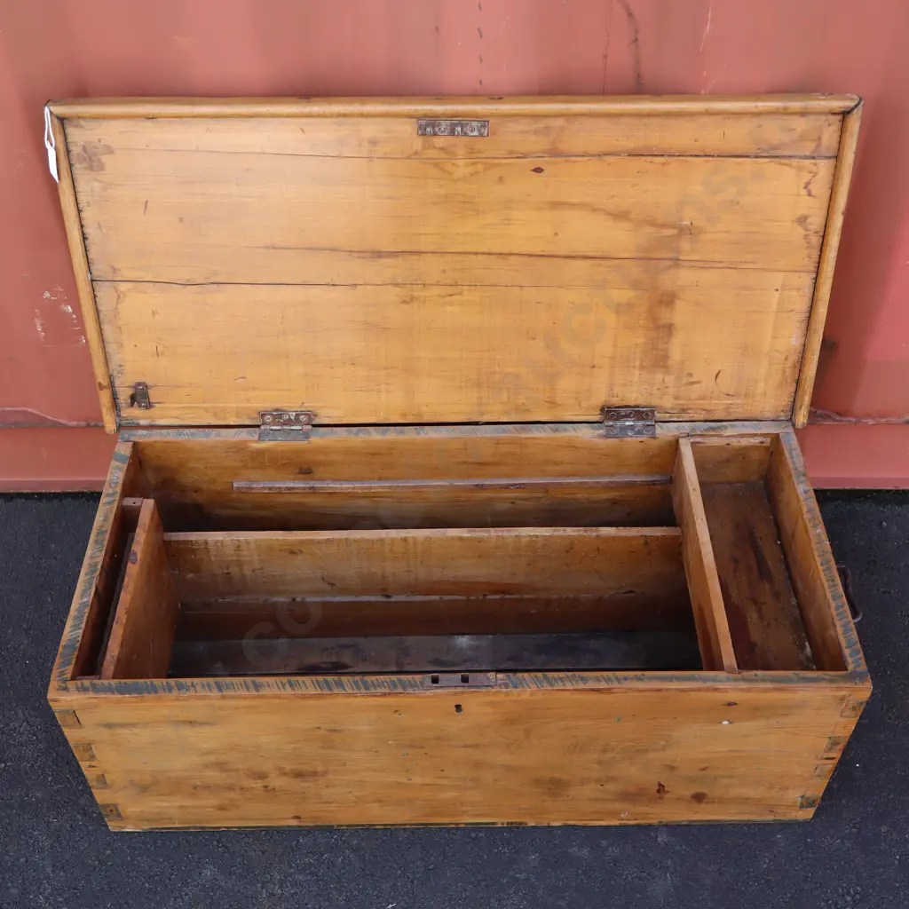 Large Antique Wooden Carpenters Chest with Internal Compartments Image 1++