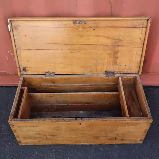 Large Antique Wooden Carpenters Chest with Internal Compartments