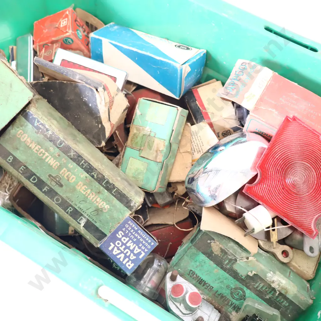 Crate of Vintage Automotive Parts & Packaging Image 1++