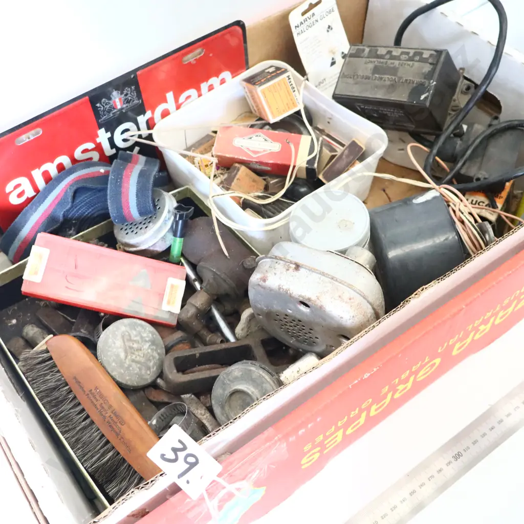 Box of Vintage Tools, Parts & Accessories Image 1++