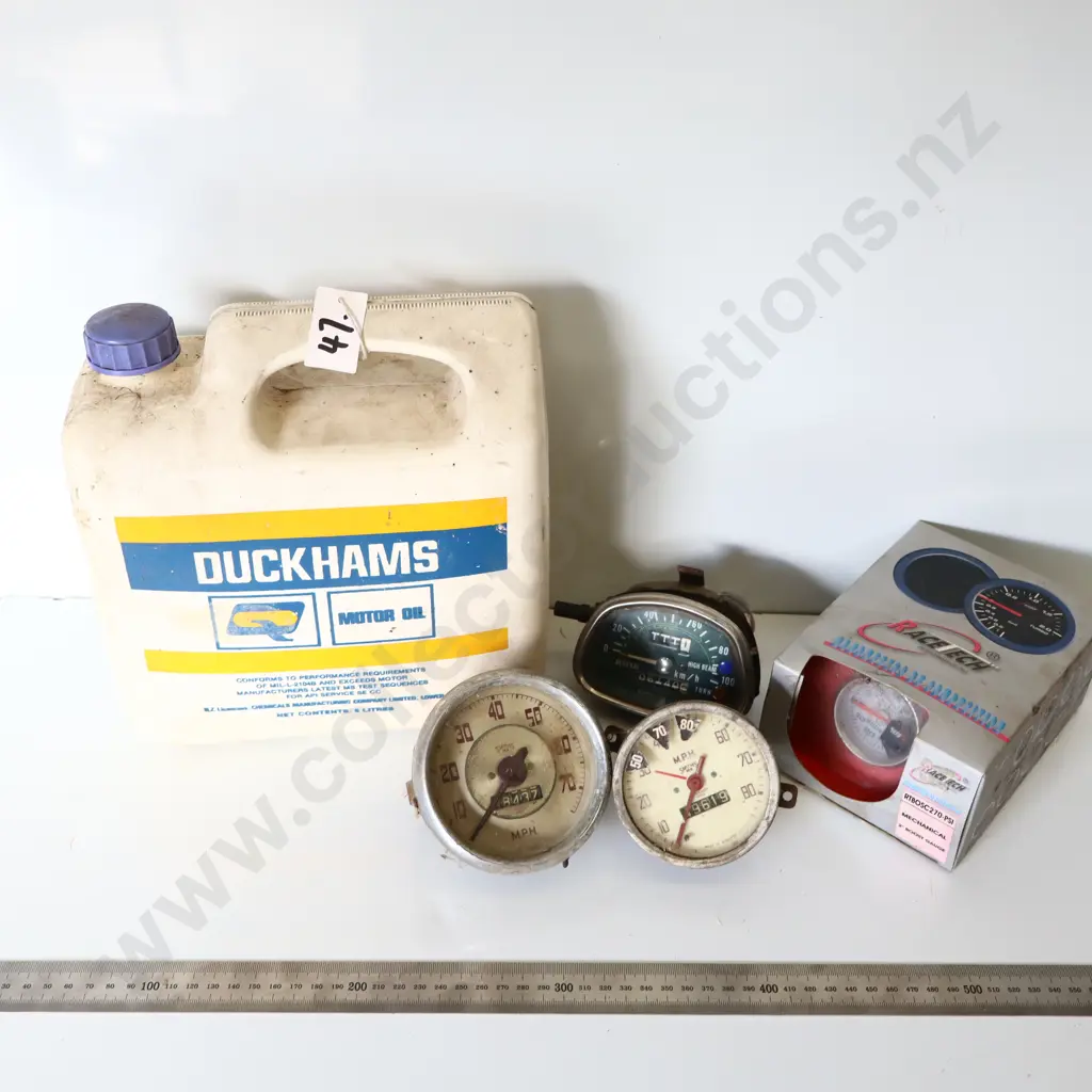 Duckhams Motor Oil Container, Vintage Gauges and Racetech Gauge Image 1++