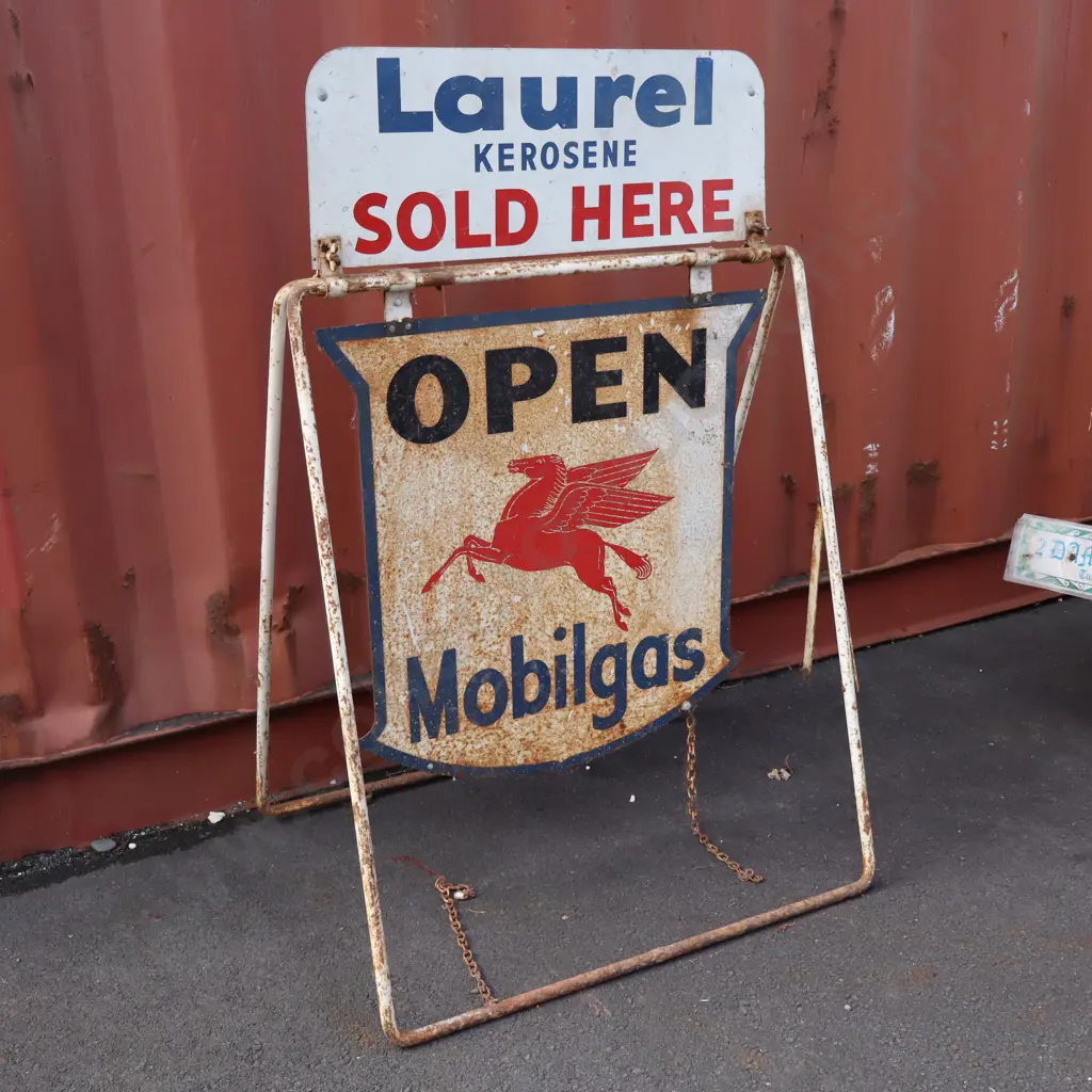 Laurel Kerosene / Mobilgas 'Open' Double-Sided Forecourt Sign Image 1++