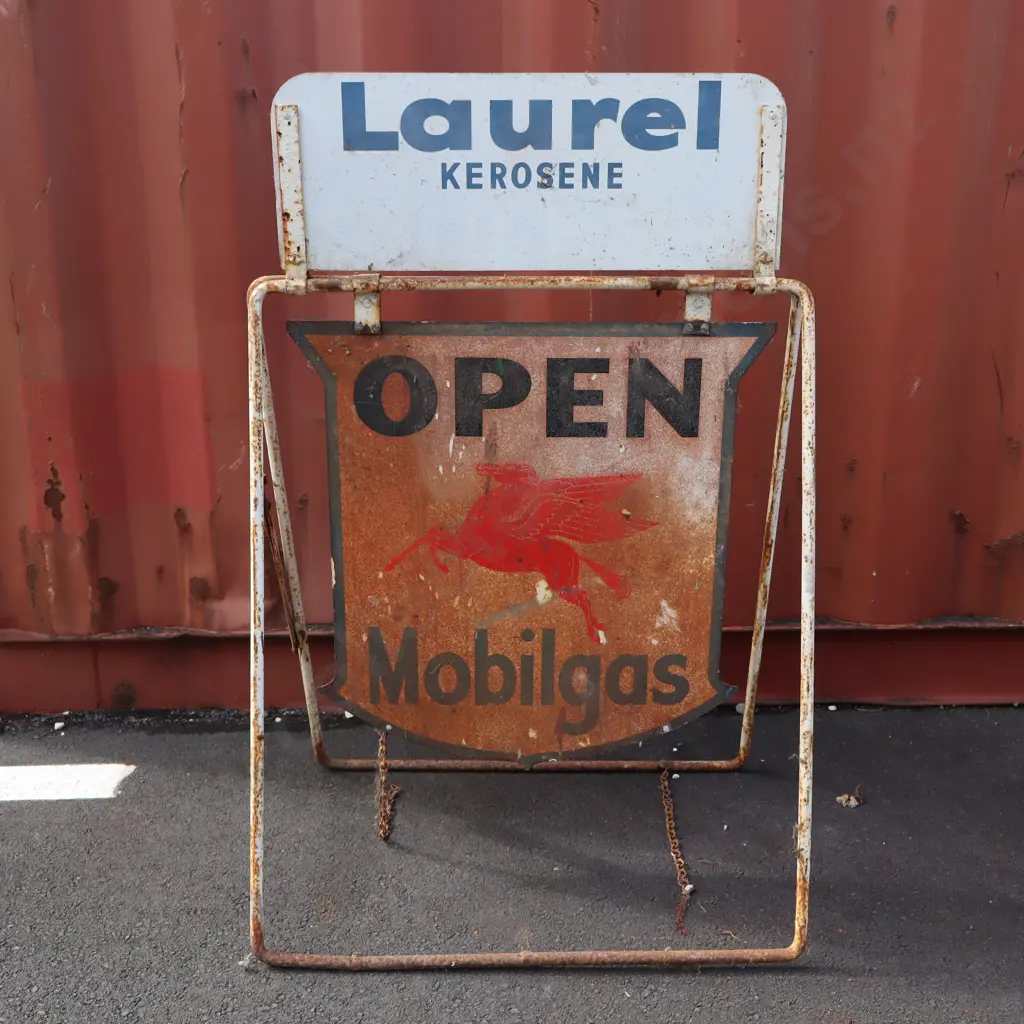 Laurel Kerosene / Mobilgas 'Open' Double-Sided Forecourt Sign Image 1++