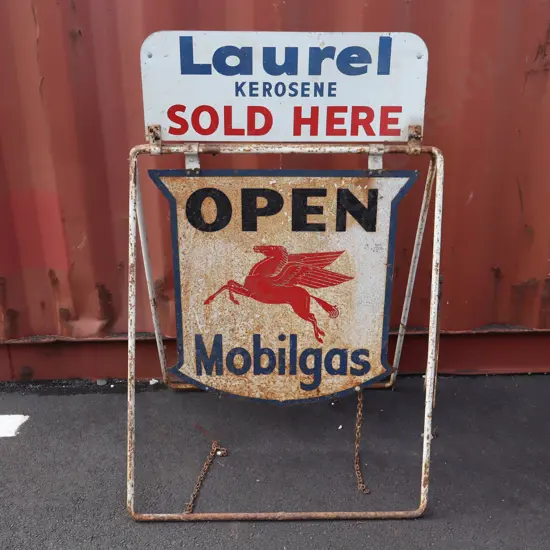 Laurel Kerosene / Mobilgas 'Open' Double-Sided Forecourt Sign