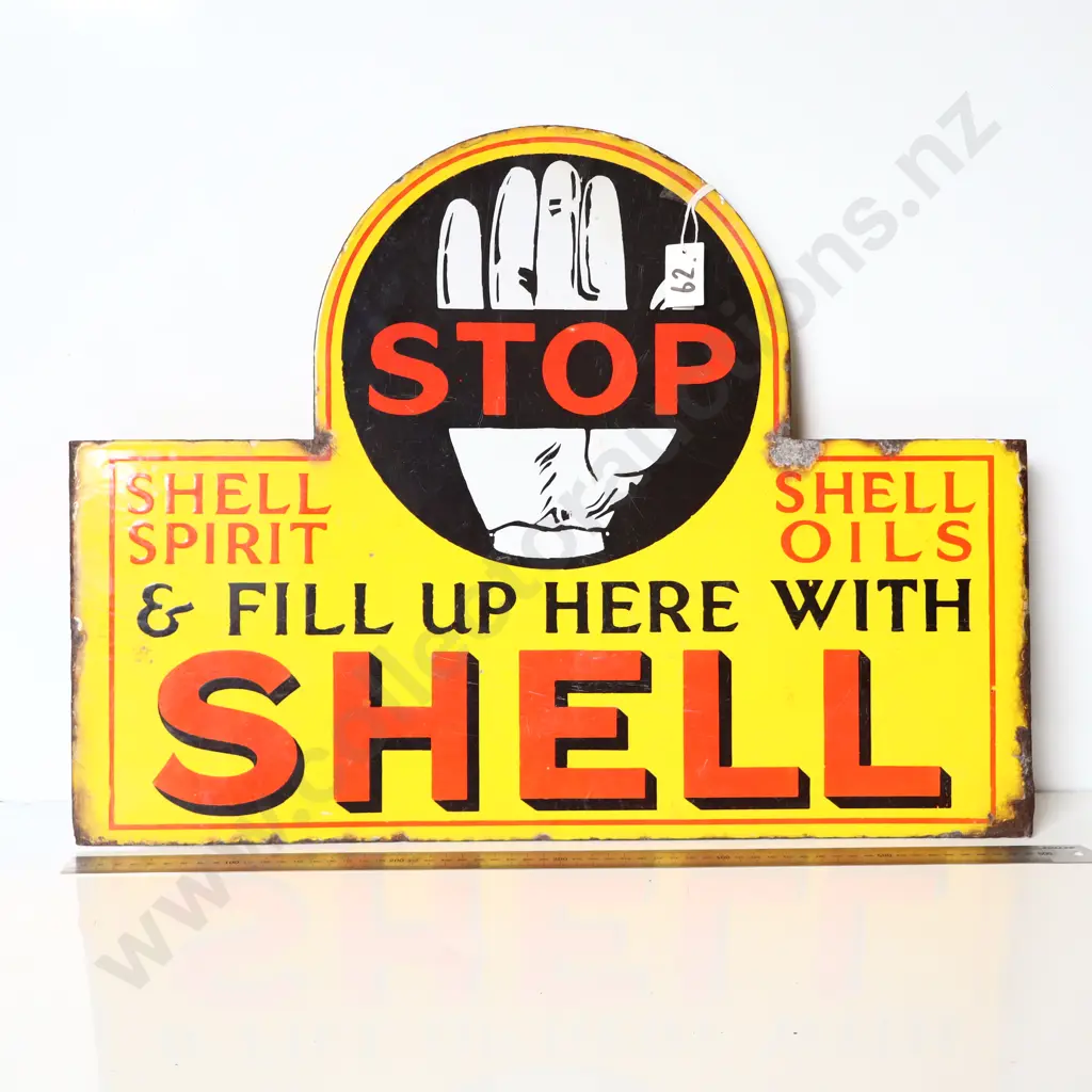 Shell 'Fill Up Here' Enamel Double Sided Sign Image 1++