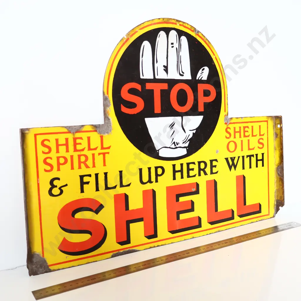 Shell 'Fill Up Here' Enamel Double Sided Sign Image 1++