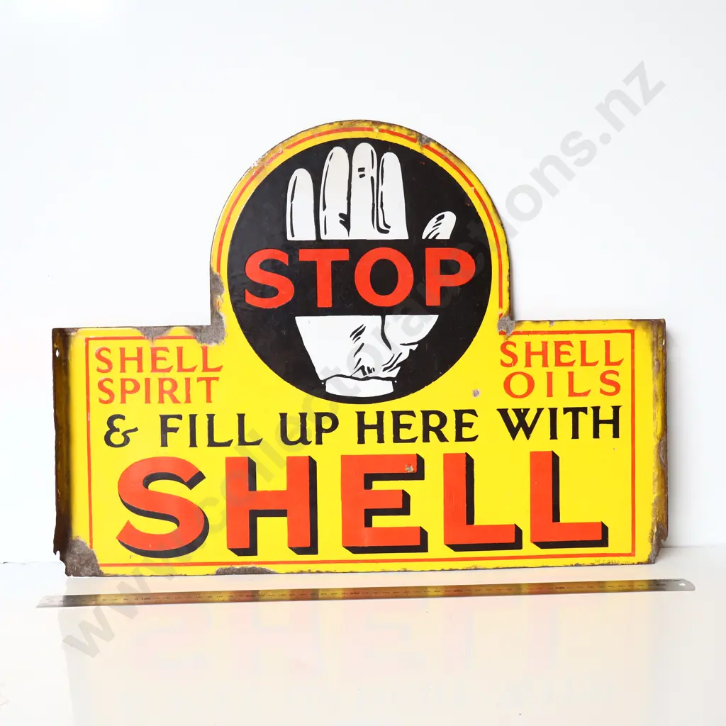 Shell 'Fill Up Here' Enamel Double Sided Sign Image 1++