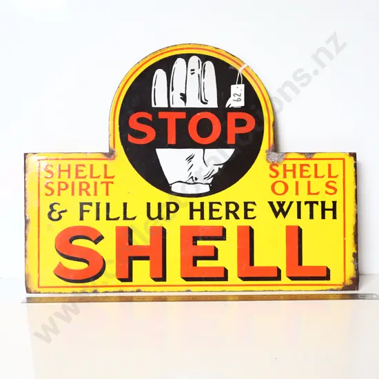 Shell 'Fill Up Here' Enamel Double Sided Sign