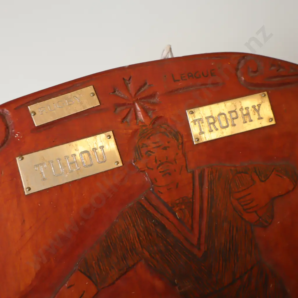 Hand Carved Rugby League Tuhou Trophy Shield Image 1++