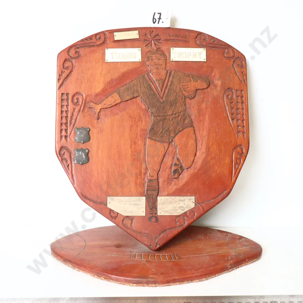 Hand Carved Rugby League Tuhou Trophy Shield Image 1++