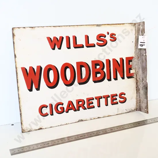 Wills Woodbine Cigarettes Enamel Double Sided Flanged Sign