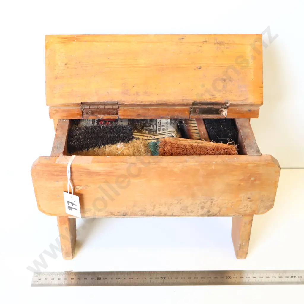 Vintage Wooden Boot Cleaning Box with Brushes Image 1++