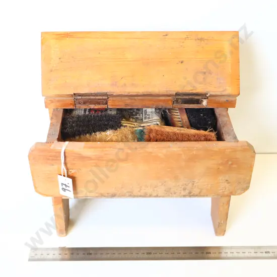 Vintage Wooden Boot Cleaning Box with Brushes