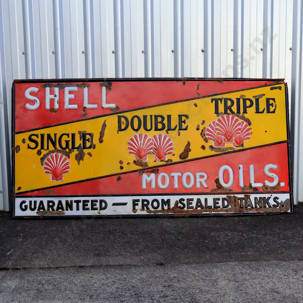 Shell “Single Double Triple” Motor Oil Enamel Sign Image 1++