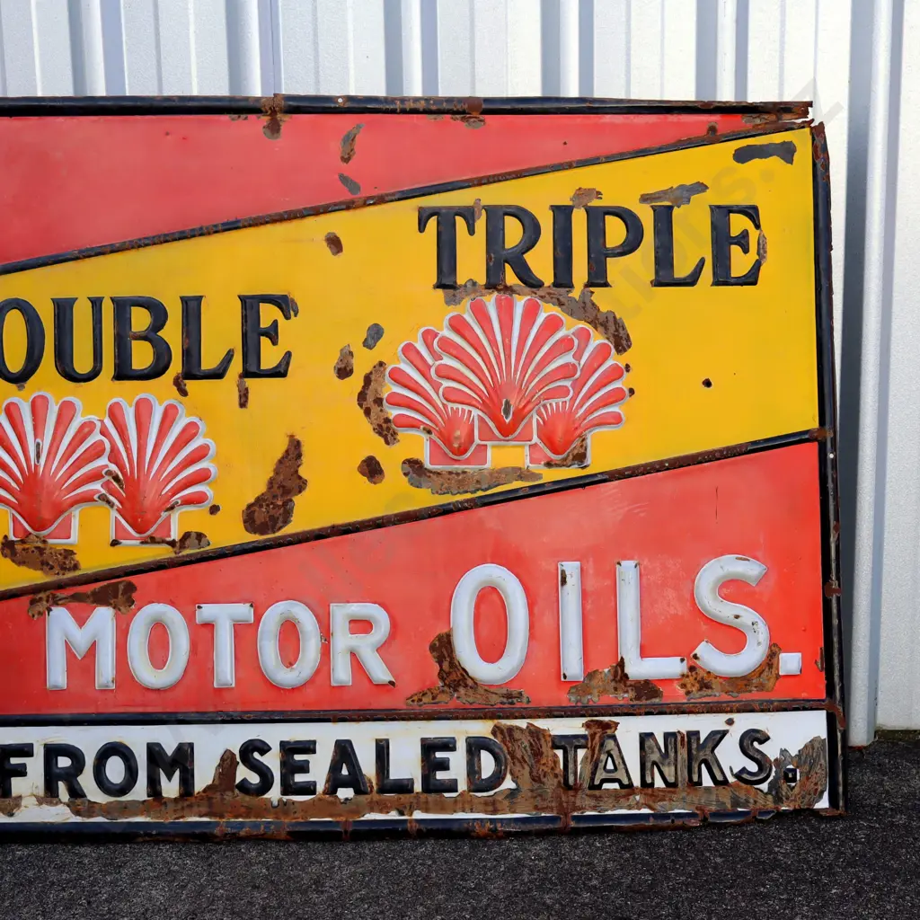 Shell “Single Double Triple” Motor Oil Enamel Sign Image 1++