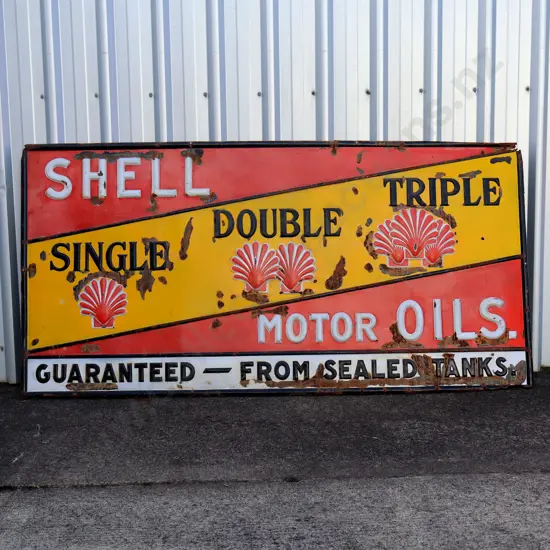 Shell “Single Double Triple” Motor Oil Enamel Sign